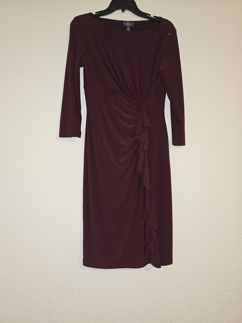 American Apparel Burgundy Ruffle-Accent Midi Dress